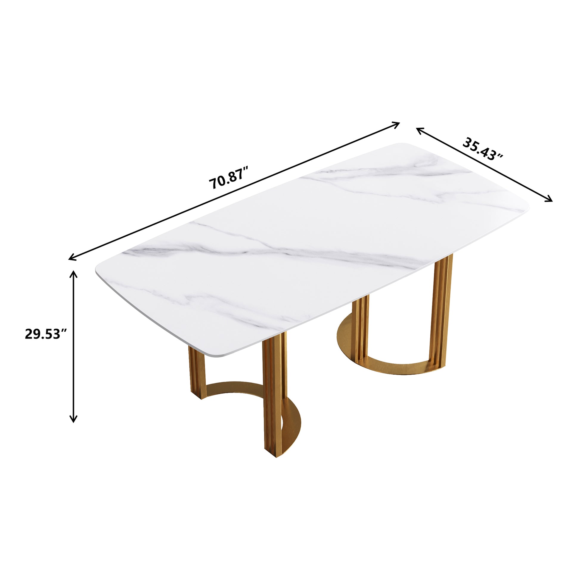 70.87"Modern Artificial Stone White Curved Golden Metal Leg Dining Table Can Accommodate 6 8 People White Metal Sintered Stone