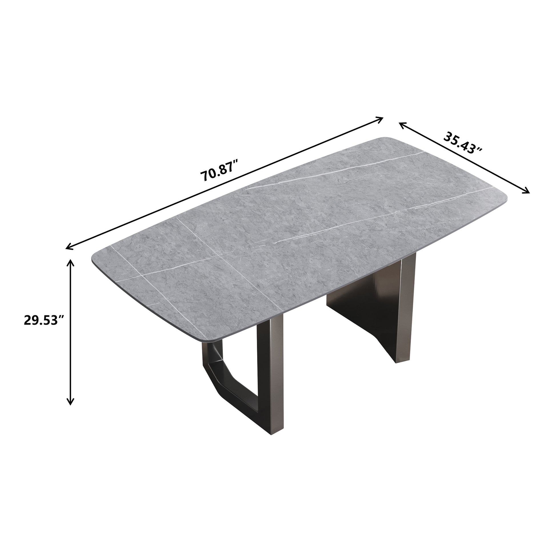 70.87"Modern Artificial Stone Gray Curved Black Metal Leg Dining Table Can Accommodate 6 8 People Gray Metal Sintered Stone