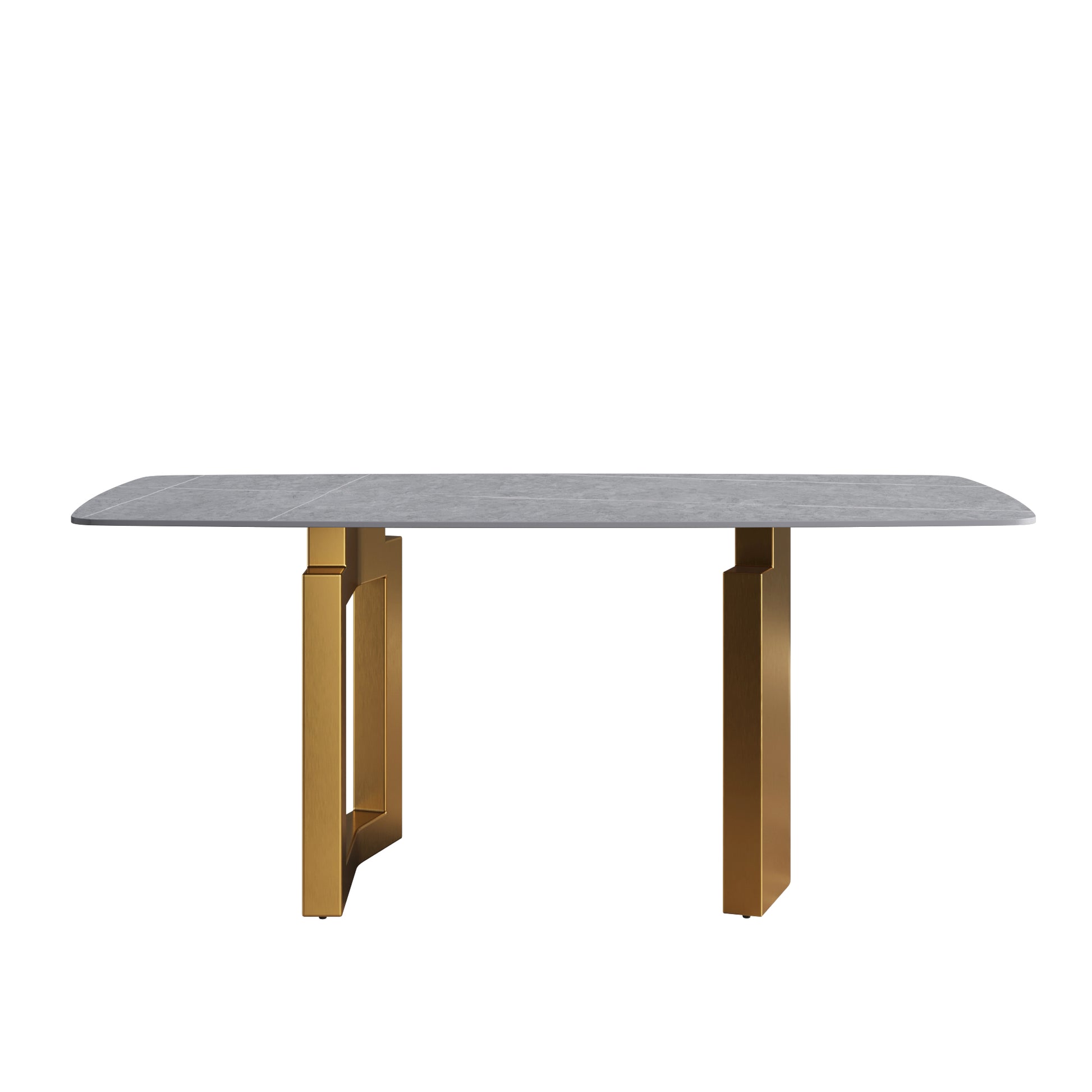 70.87"Modern Artificial Stone Gray Curved Golden Metal Leg Dining Table Can Accommodate 6 8 People Gray Metal Sintered Stone