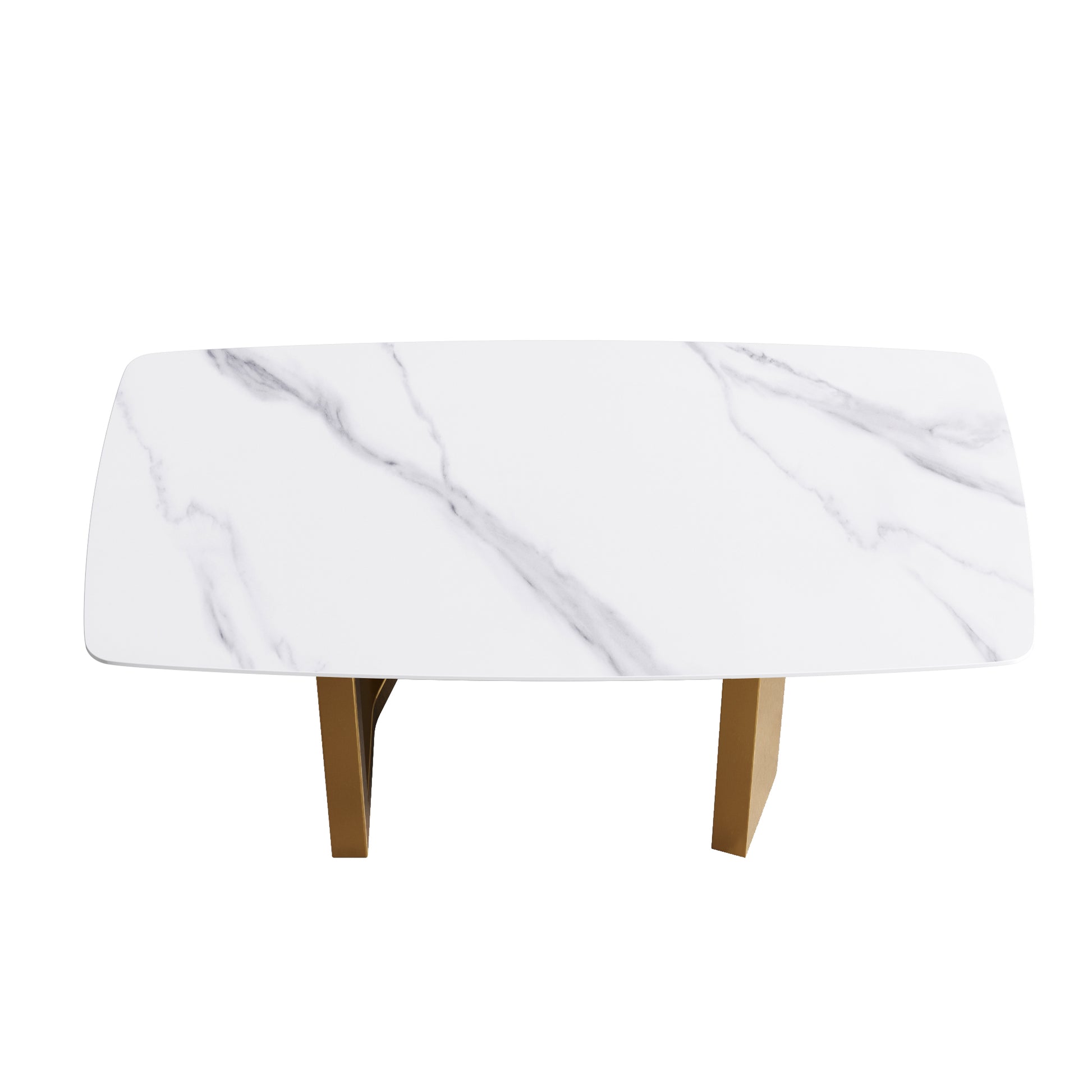 70.87"Modern Artificial Stone White Curved Golden Metal Leg Dining Table Can Accommodate 6 8 People White Metal Sintered Stone