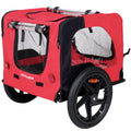 Bicycle Trailer For Pets Outdoor Foldable Red Color Dog Trailer With Reflectors And Safty Flag Red Oxford Fabric Steel