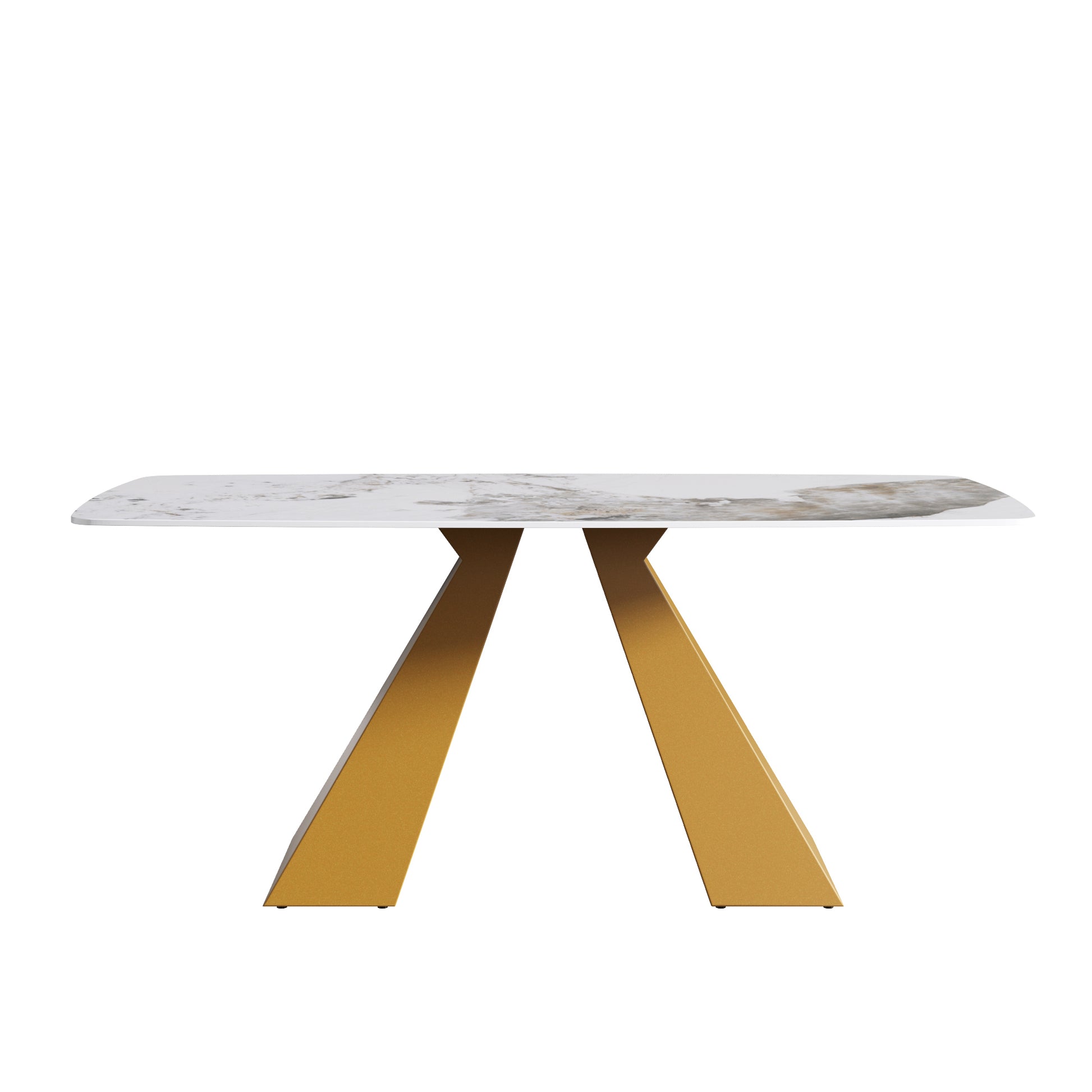 70.87"Modern Artificial Stone Pandora White Curved Golden Metal Leg Dining Table Can Accommodate 6 8 People Antique White Metal Sintered Stone