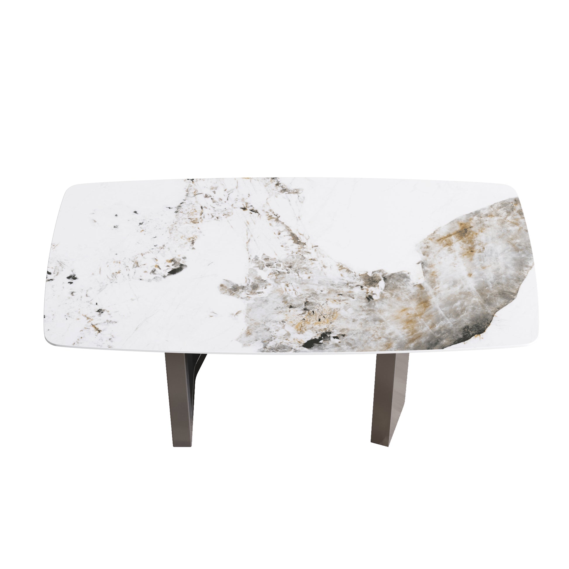 70.87"Modern Artificial Stone Pandora White Curved Black Metal Leg Dining Table Can Accommodate 6 8 People Antique White Metal Sintered Stone