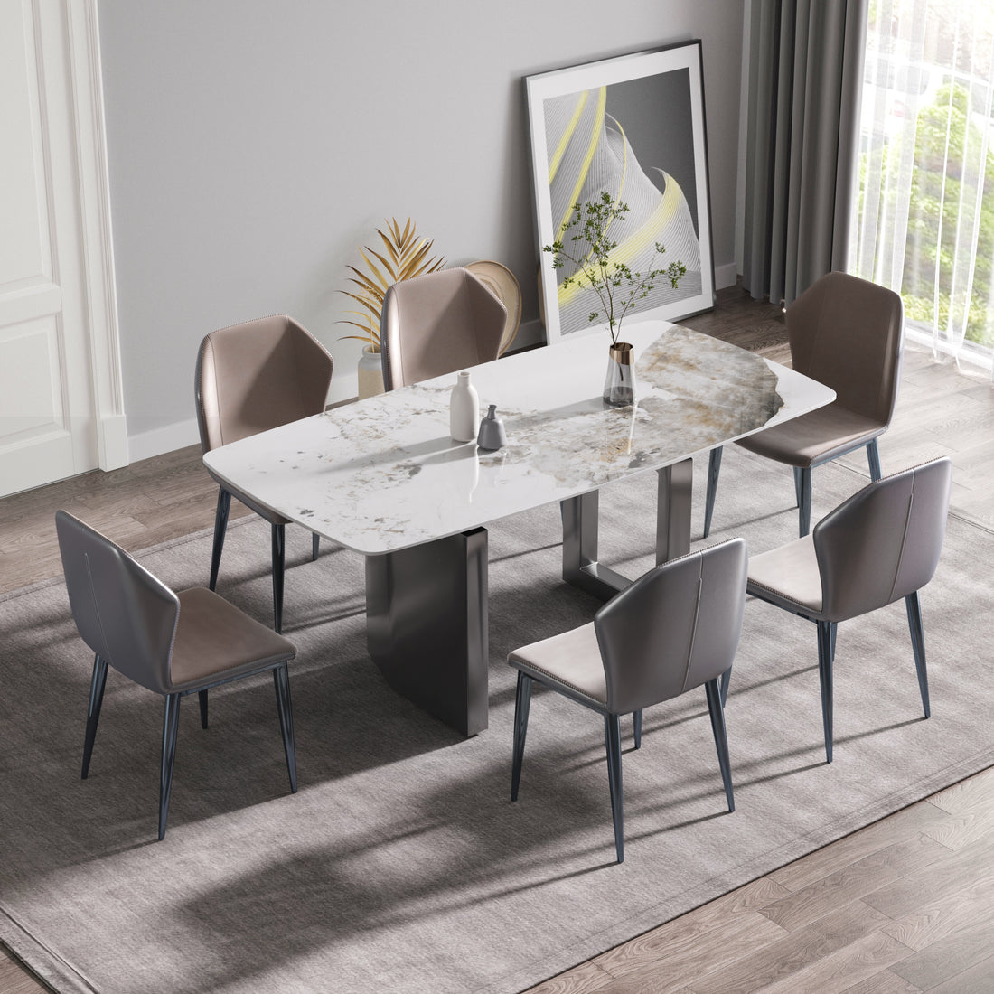 70.87"Modern Artificial Stone Pandora White Curved Black Metal Leg Dining Table Can Accommodate 6 8 People Antique White Metal Sintered Stone