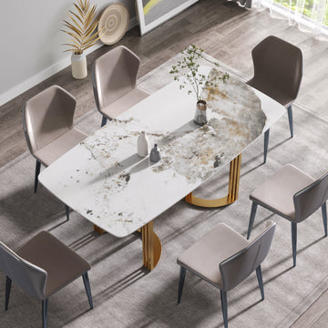 70.87"Modern Artificial Stone Pandora White Curved Golden Metal Leg Dining Table Can Accommodate 6 8 People Antique White Metal Sintered Stone