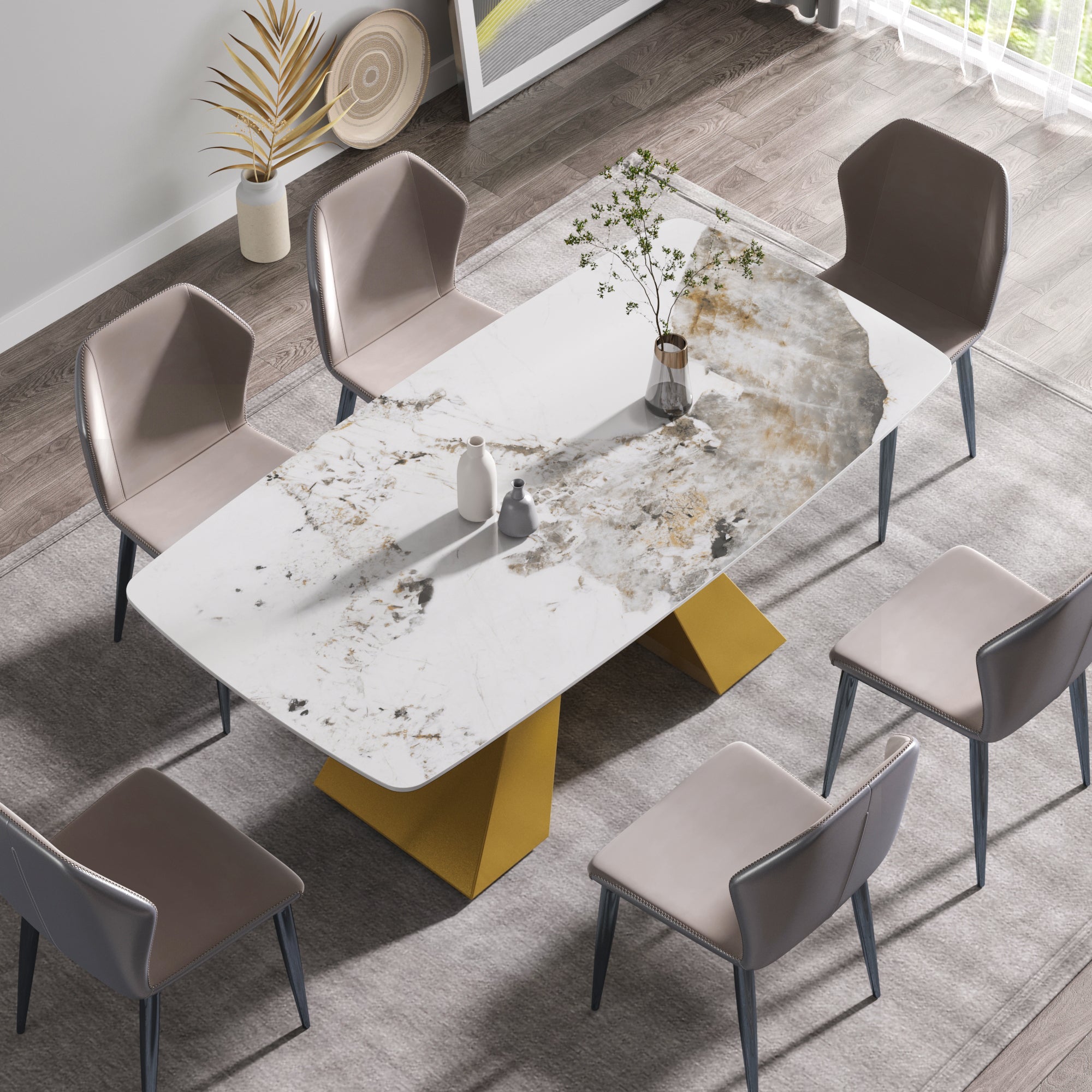 70.87"Modern Artificial Stone Pandora White Curved Golden Metal Leg Dining Table Can Accommodate 6 8 People Antique White Metal Sintered Stone