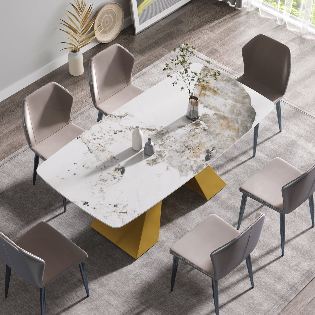 70.87"Modern Artificial Stone Pandora White Curved Golden Metal Leg Dining Table Can Accommodate 6 8 People Antique White Metal Sintered Stone