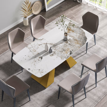 70.87"Modern Artificial Stone Pandora White Curved Golden Metal Leg Dining Table Can Accommodate 6 8 People Antique White Metal Sintered Stone