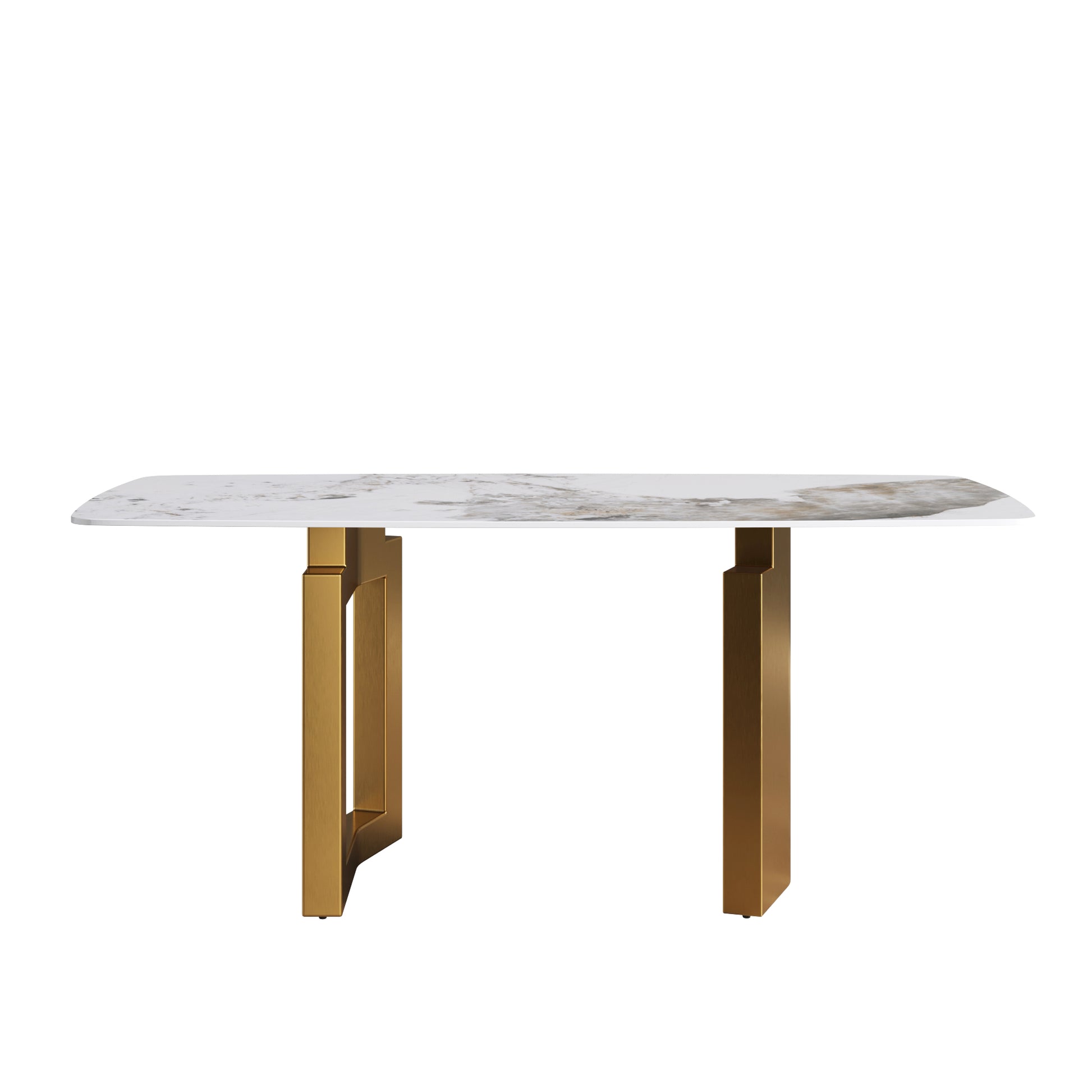 70.87"Modern Artificial Stone Pandora White Curved Golden Metal Leg Dining Table Can Accommodate 6 8 People Antique White Metal Sintered Stone