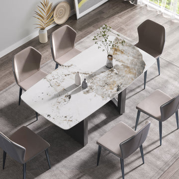 70.87"Modern Artificial Stone Pandora White Curved Black Metal Leg Dining Table Can Accommodate 6 8 People Antique White Metal Sintered Stone