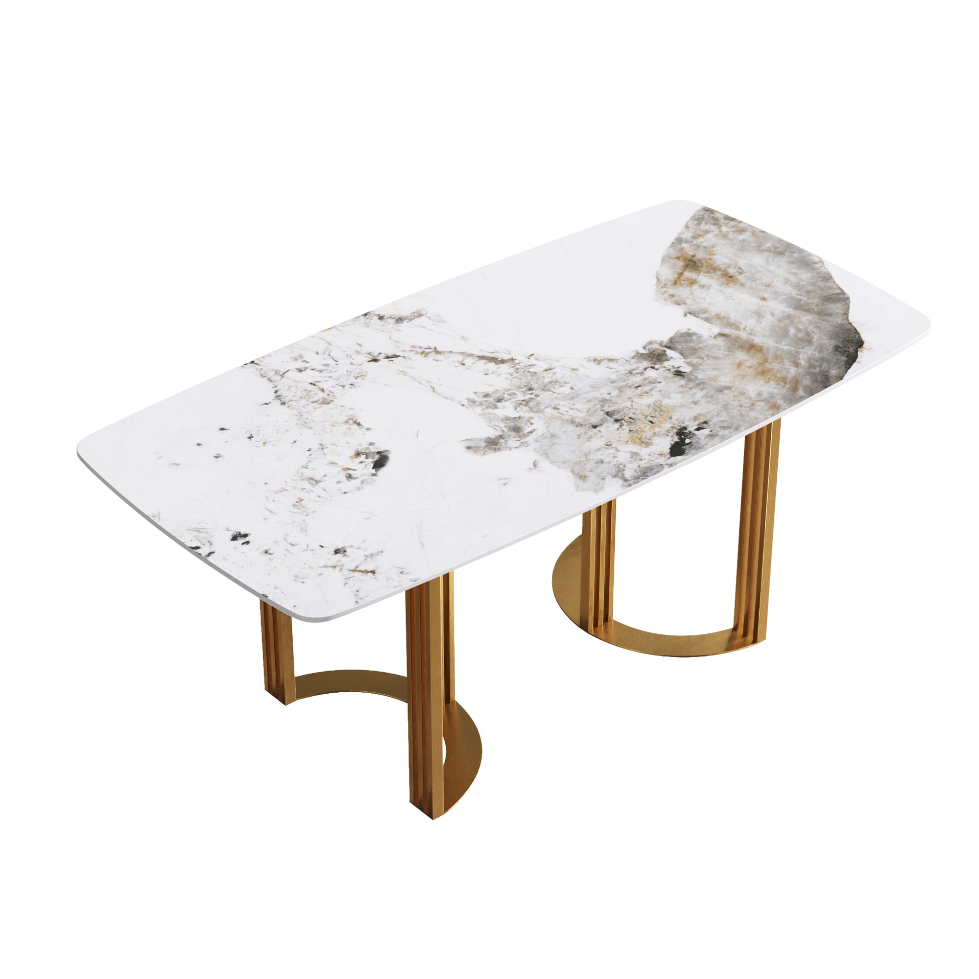 70.87"Modern Artificial Stone Pandora White Curved Golden Metal Leg Dining Table Can Accommodate 6 8 People Antique White Metal Sintered Stone