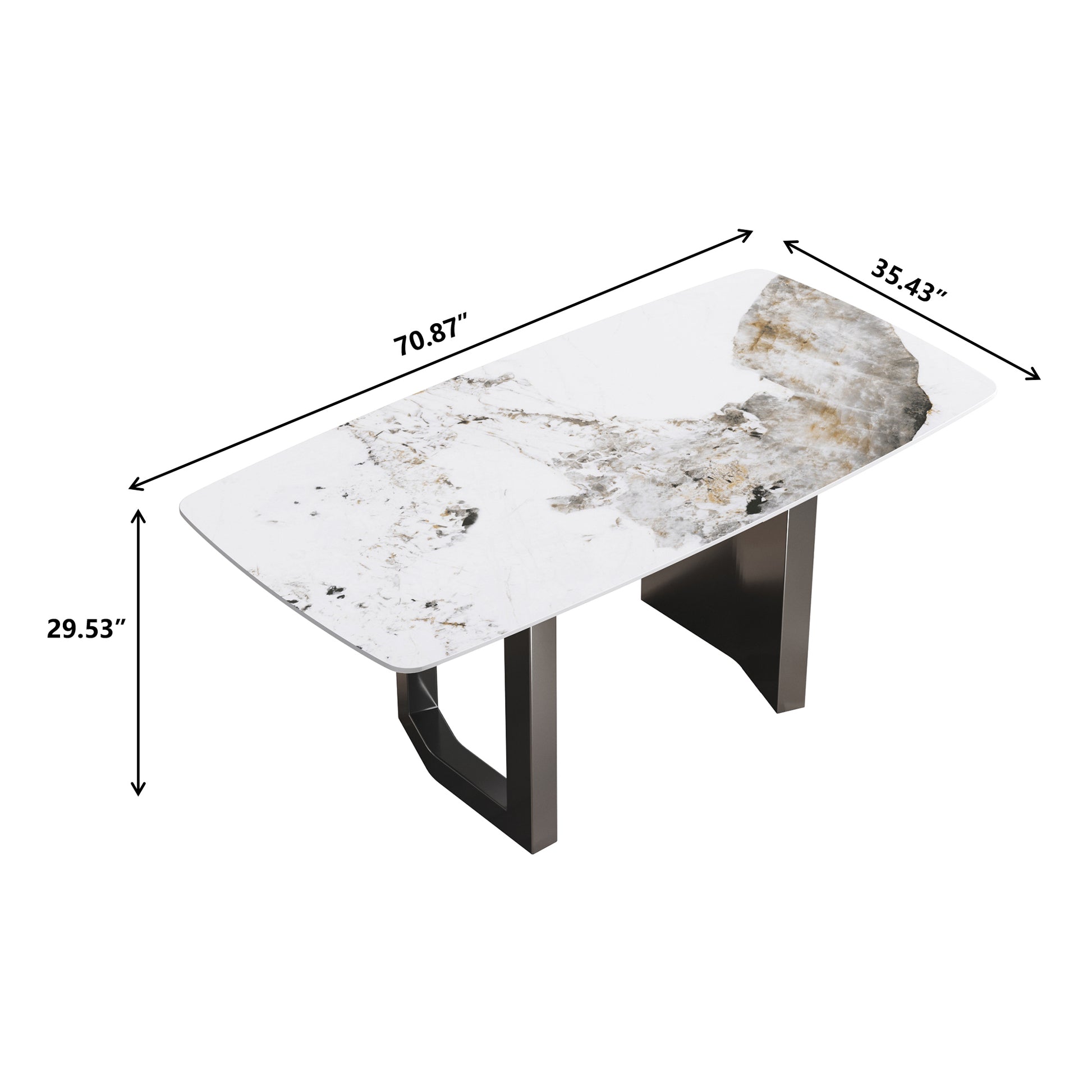 70.87"Modern Artificial Stone Pandora White Curved Black Metal Leg Dining Table Can Accommodate 6 8 People Antique White Metal Sintered Stone