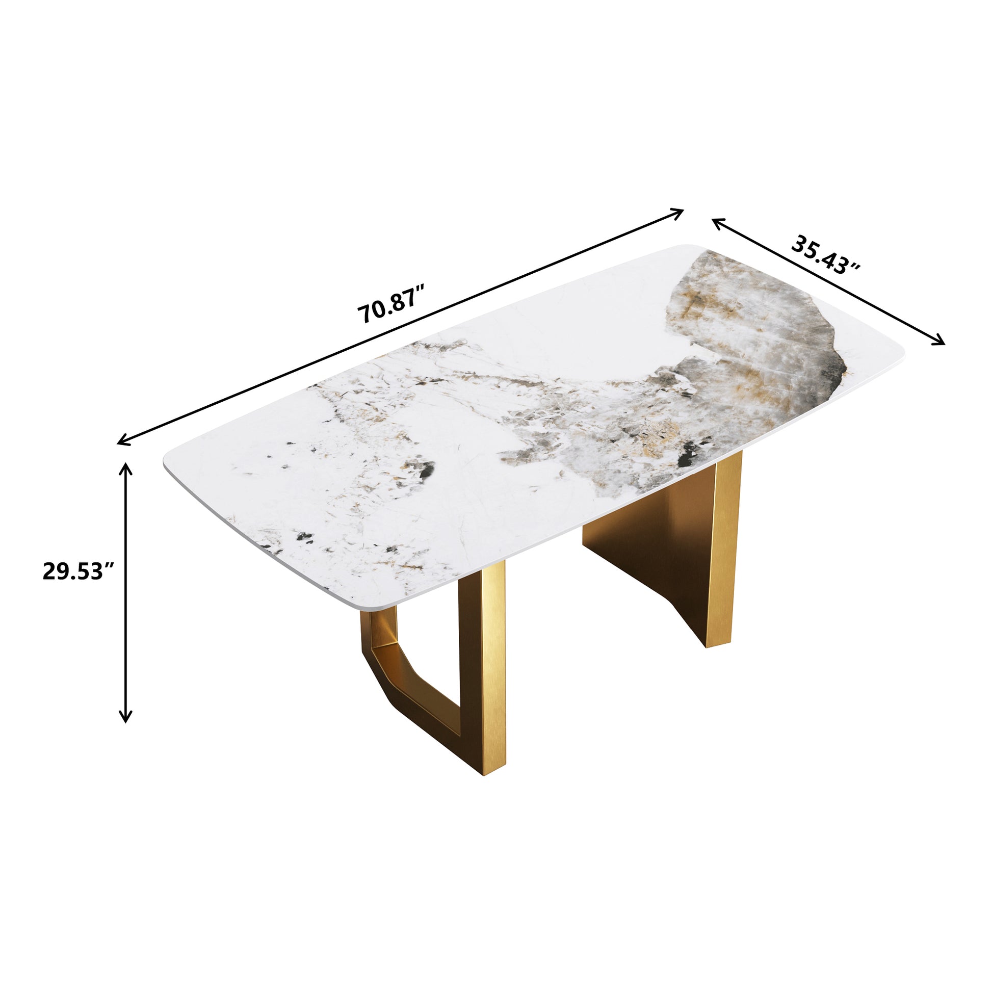 70.87"Modern Artificial Stone Pandora White Curved Golden Metal Leg Dining Table Can Accommodate 6 8 People Antique White Metal Sintered Stone