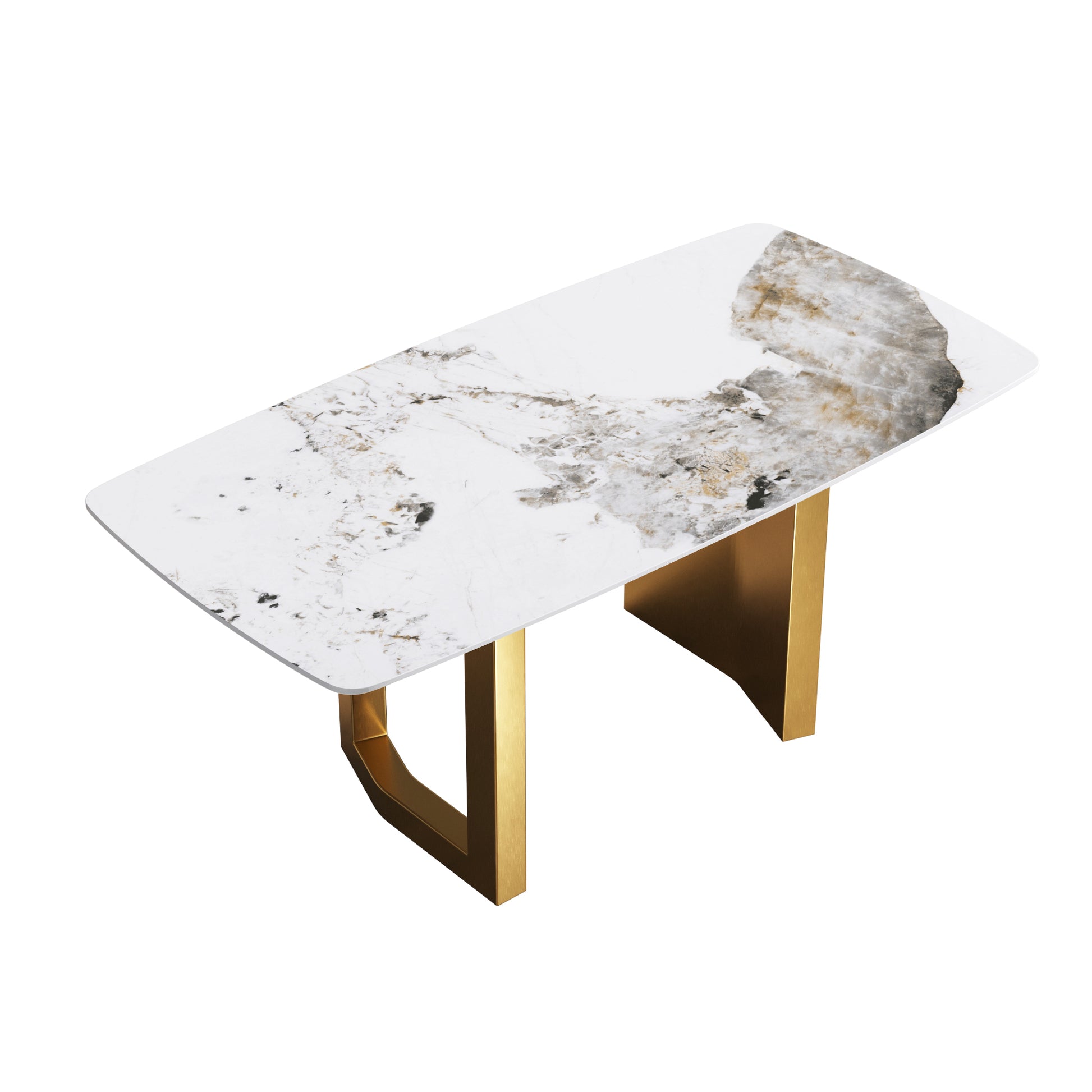 70.87"Modern Artificial Stone Pandora White Curved Golden Metal Leg Dining Table Can Accommodate 6 8 People Antique White Metal Sintered Stone