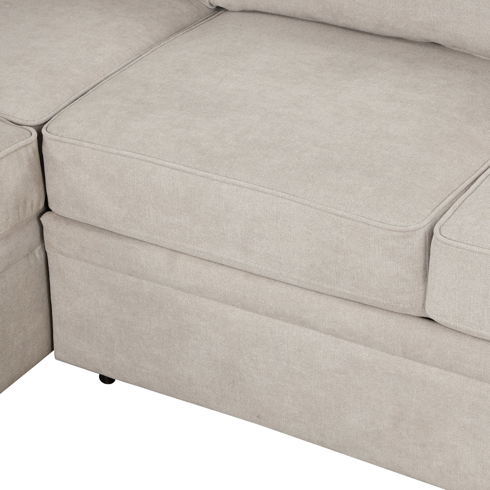 84.75" Sleeper Sofa Bed,2 In 1 Pull Out Sofa Bed L Shape Couch With Storage Ottoman For Living Room,Bedroom Couch And Small Apartment, Beige Beige Foam Linen 4 Seat