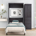 Twin Size Murphy Bed With Wardrobe And Drawers, Storage Bed, Can Be Folded Into A Cabinet, Gray Gray Pine