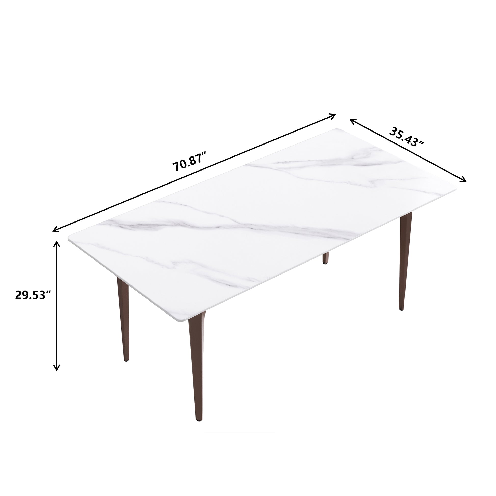 70.87" Modern Artificial Stone White Straight Edge Metal Leg Dining Table Can Accommodate 6 8 People White Metal Sintered Stone