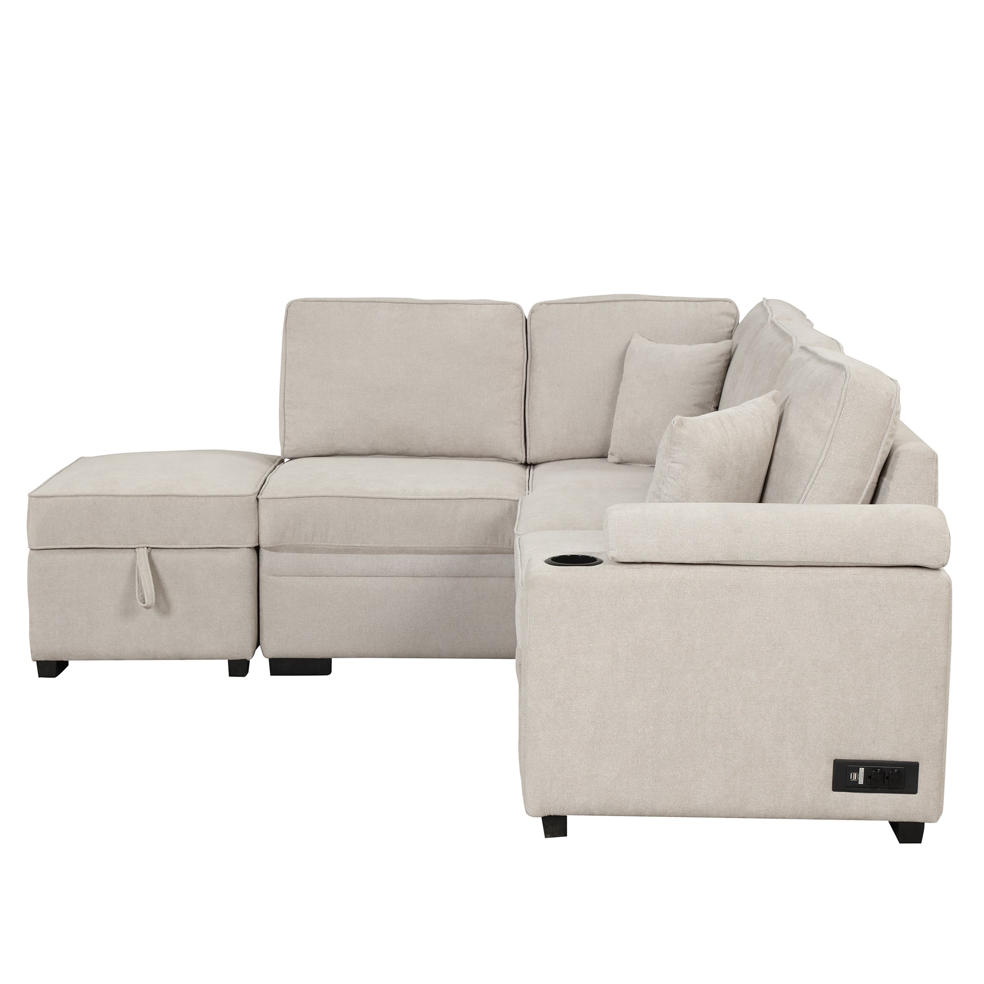 84.75" Sleeper Sofa Bed,2 In 1 Pull Out Sofa Bed L Shape Couch With Storage Ottoman For Living Room,Bedroom Couch And Small Apartment, Beige Beige Foam Linen 4 Seat