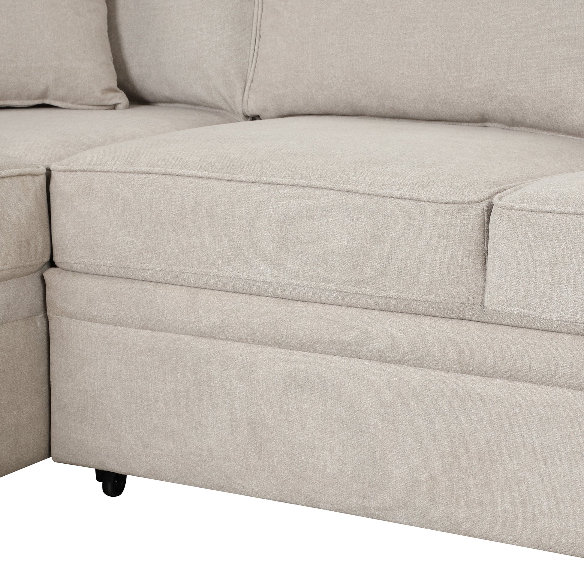 84.75" Sleeper Sofa Bed,2 In 1 Pull Out Sofa Bed L Shape Couch With Storage Ottoman For Living Room,Bedroom Couch And Small Apartment, Beige Beige Foam Linen 4 Seat