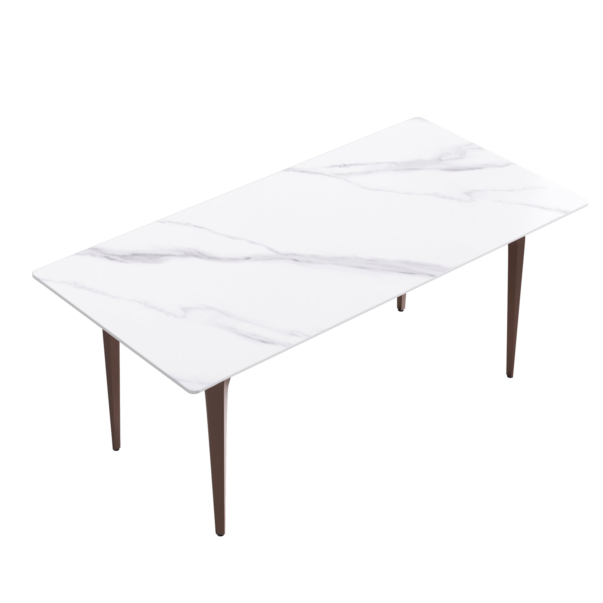 70.87" Modern Artificial Stone White Straight Edge Metal Leg Dining Table Can Accommodate 6 8 People White Metal Sintered Stone