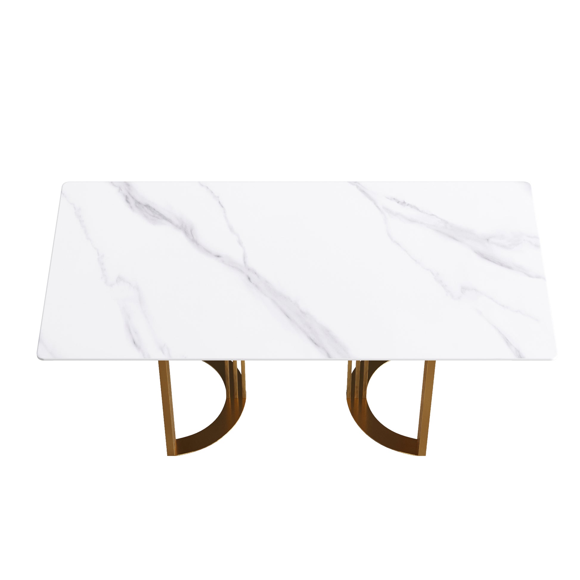 70.87" Modern Artificial Stone White Straight Edge Golden Metal Leg Dining Table Can Accommodate 6 8 People White Metal Sintered Stone