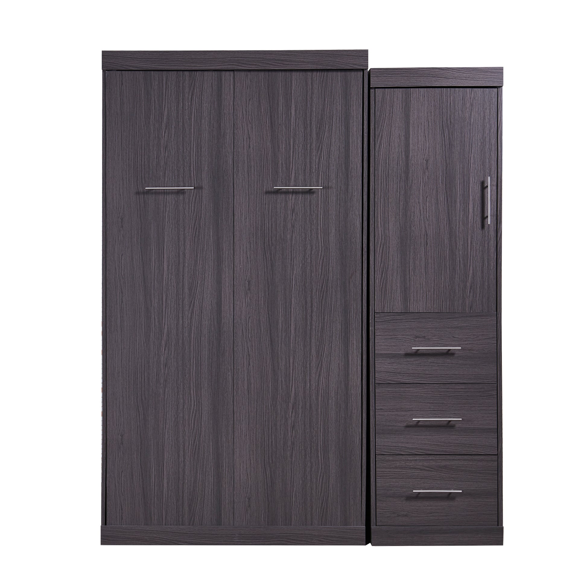 Twin Size Murphy Bed With Wardrobe And Drawers, Storage Bed, Can Be Folded Into A Cabinet, Gray Gray Pine