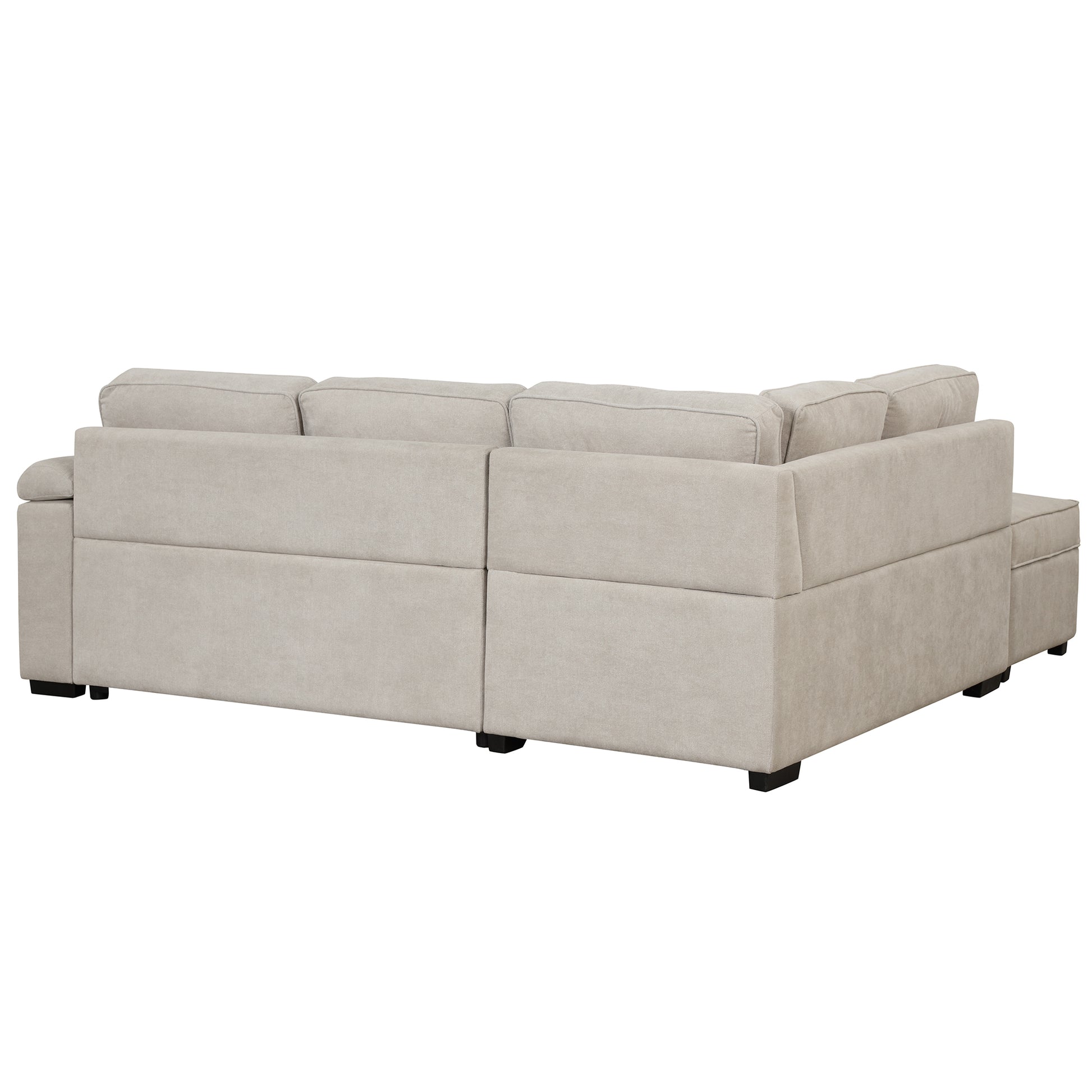 84.75" Sleeper Sofa Bed,2 In 1 Pull Out Sofa Bed L Shape Couch With Storage Ottoman For Living Room,Bedroom Couch And Small Apartment, Beige Beige Foam Linen 4 Seat