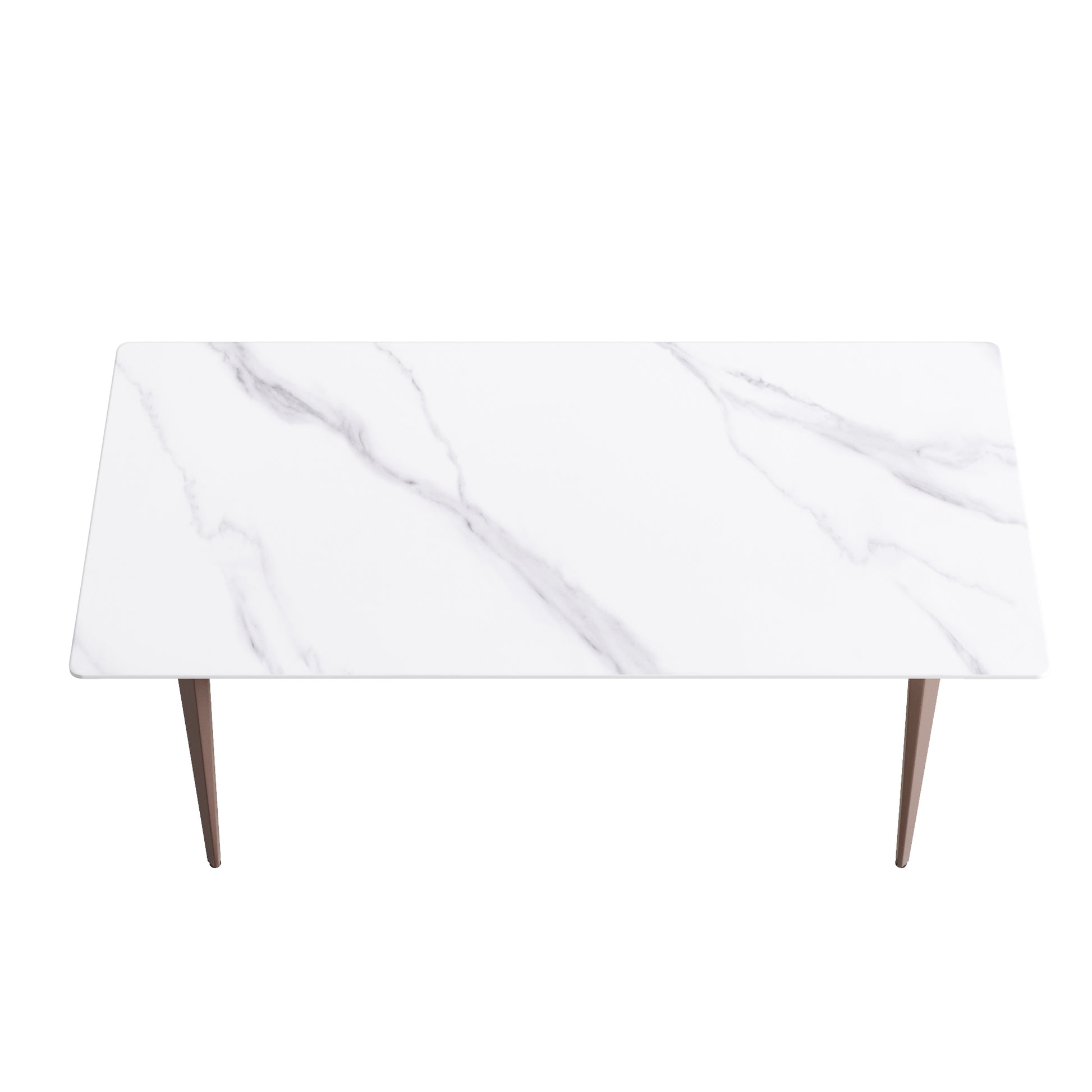 70.87" Modern Artificial Stone White Straight Edge Metal Leg Dining Table Can Accommodate 6 8 People White Metal Sintered Stone