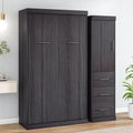 Twin Size Murphy Bed With Wardrobe And Drawers, Storage Bed, Can Be Folded Into A Cabinet, Gray Gray Pine