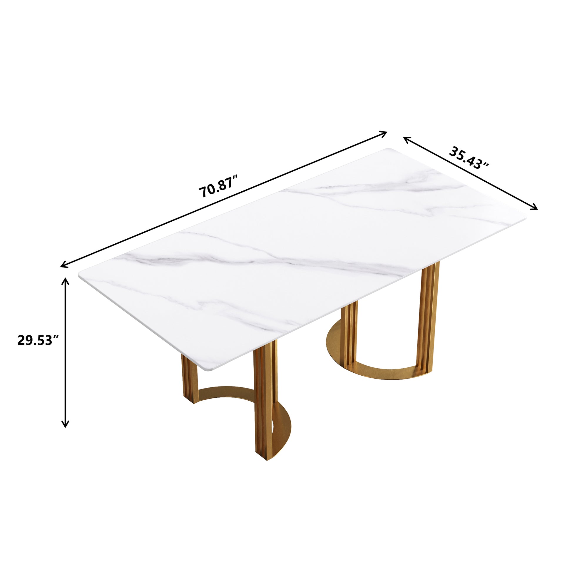 70.87" Modern Artificial Stone White Straight Edge Golden Metal Leg Dining Table Can Accommodate 6 8 People White Metal Sintered Stone