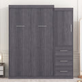 Twin Size Murphy Bed With Wardrobe And Drawers, Storage Bed, Can Be Folded Into A Cabinet, Gray Gray Pine