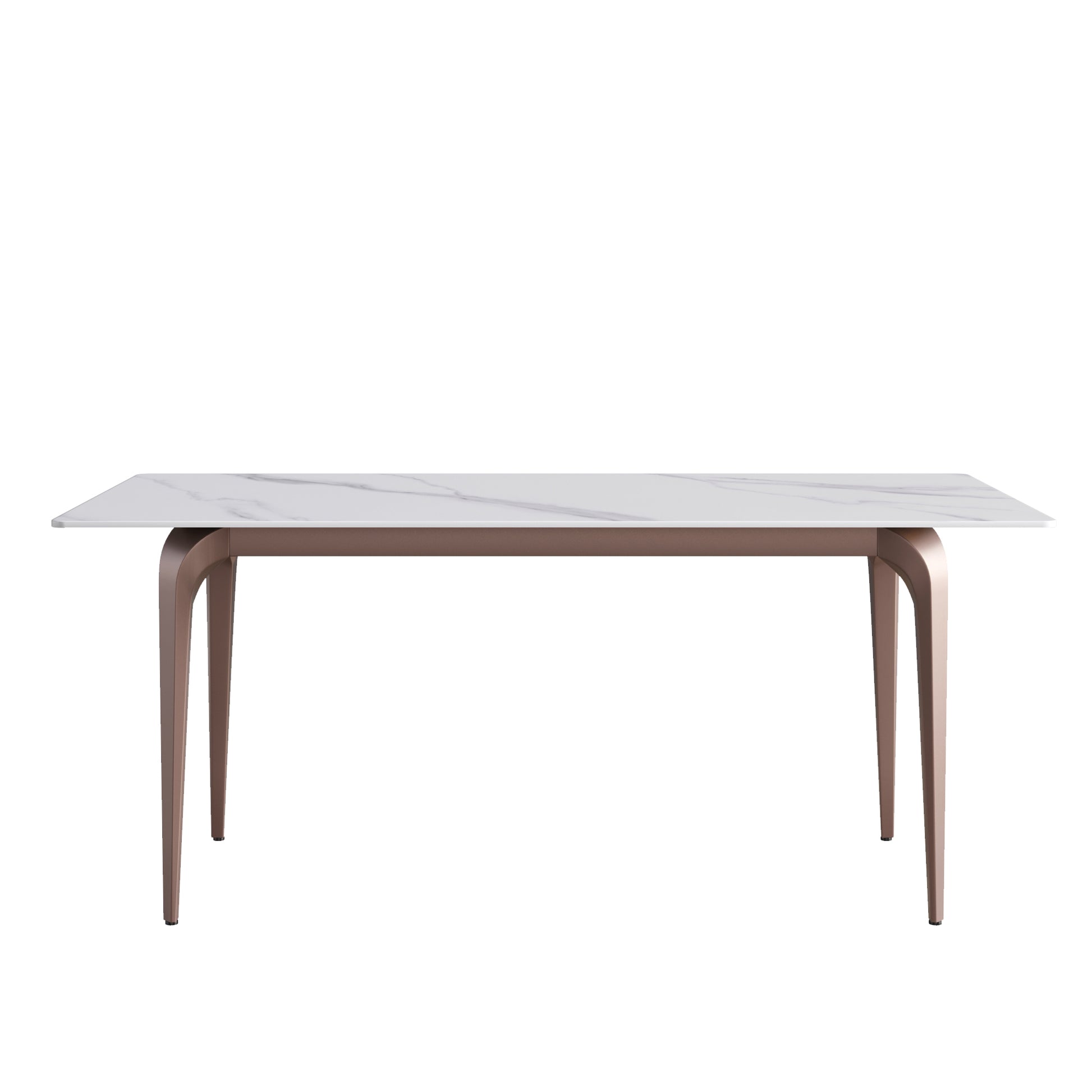 70.87" Modern Artificial Stone White Straight Edge Metal Leg Dining Table Can Accommodate 6 8 People White Metal Sintered Stone
