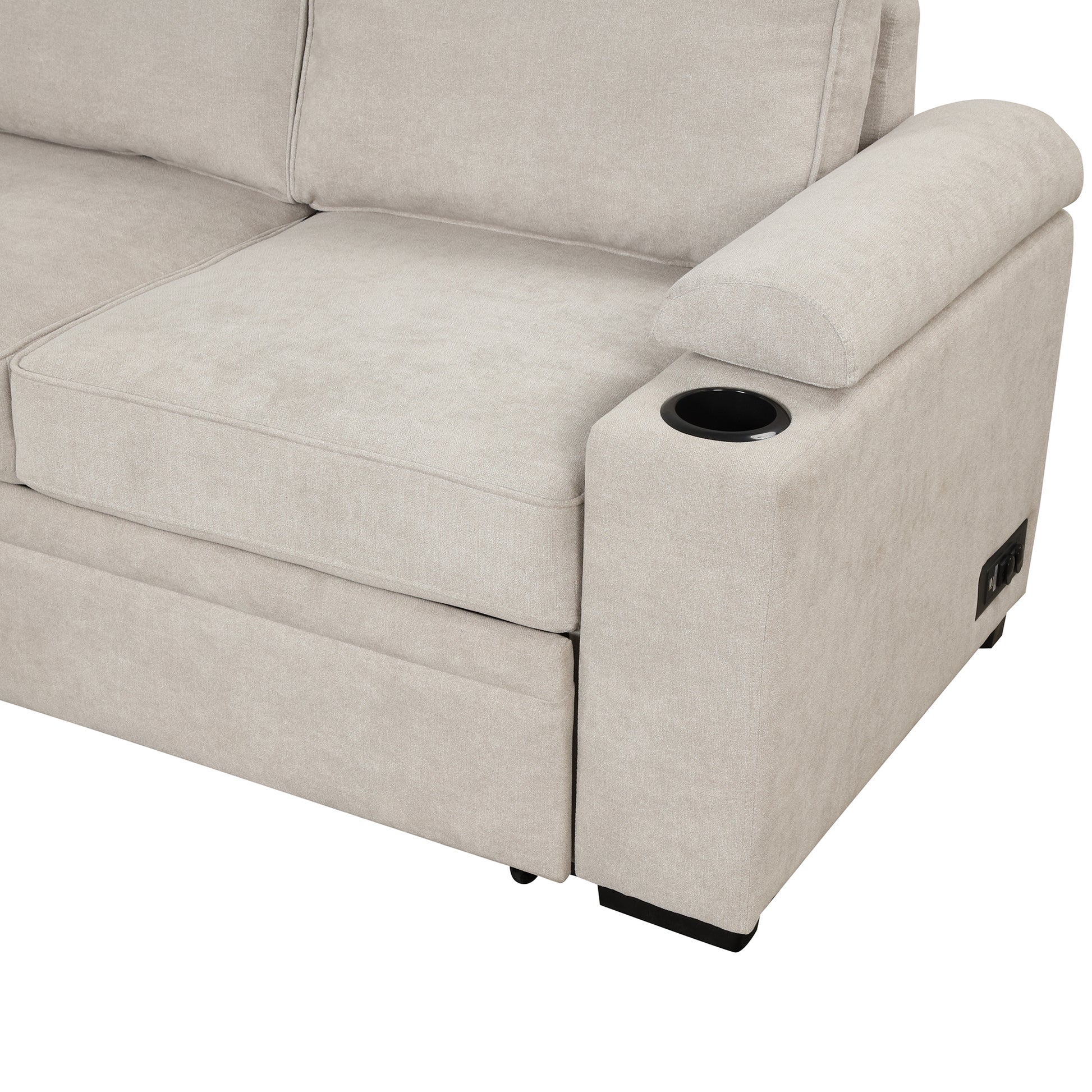 84.75" Sleeper Sofa Bed,2 In 1 Pull Out Sofa Bed L Shape Couch With Storage Ottoman For Living Room,Bedroom Couch And Small Apartment, Beige Beige Foam Linen 4 Seat