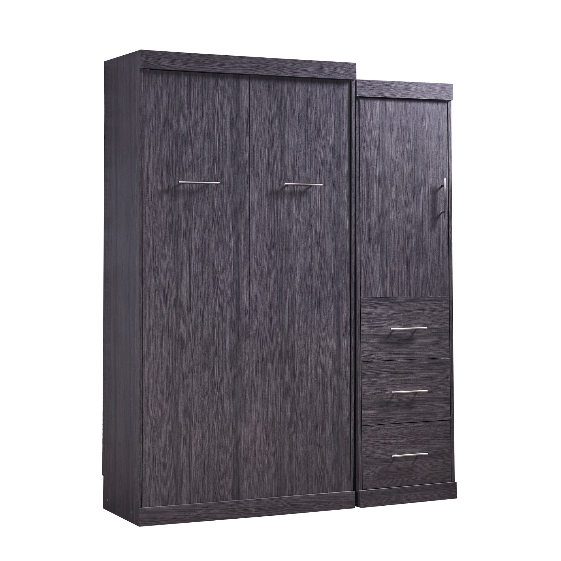 Twin Size Murphy Bed With Wardrobe And Drawers, Storage Bed, Can Be Folded Into A Cabinet, Gray Gray Pine
