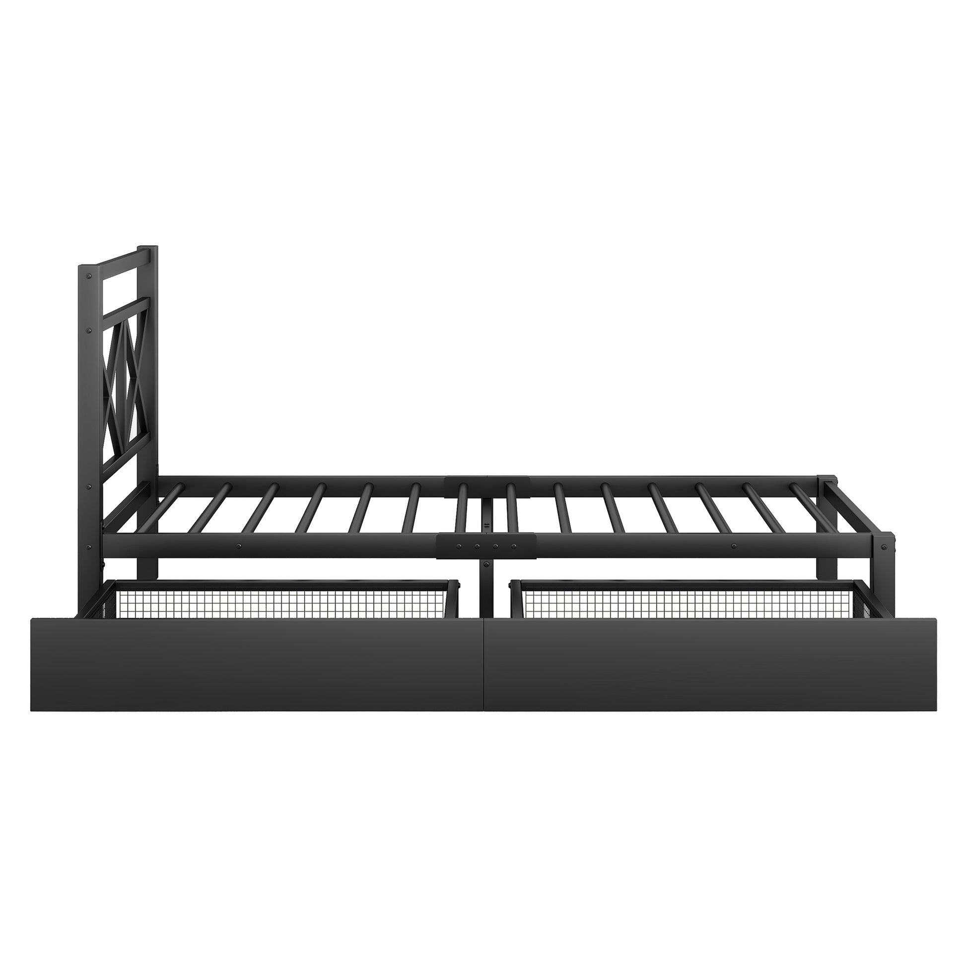 Metal Platform Bed With 2 Drawers, Twin Black Black Metal