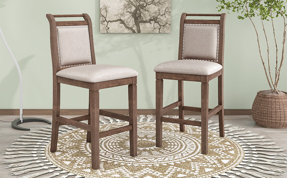 3 Piece Wood Counter Height Drop Leaf Dining Table Set With 2 Upholstered Dining Chairs For Small Place, Brown Brown Wood Dining Room Folding Rubberwood Oval Dining Table With Chair Upholstered