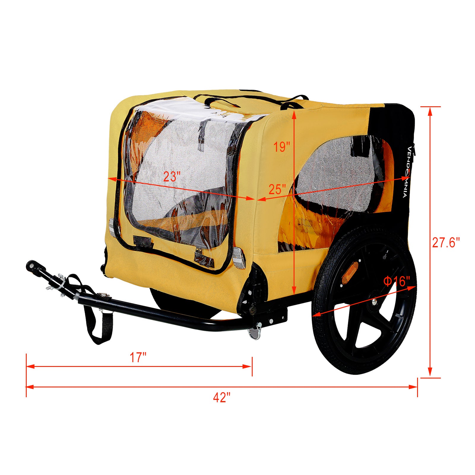Yellow Outdoor Heavy Duty Foldable Utility Pet Stroller Dog Carriers Bicycle Trailer Yellow Oxford Fabric Steel