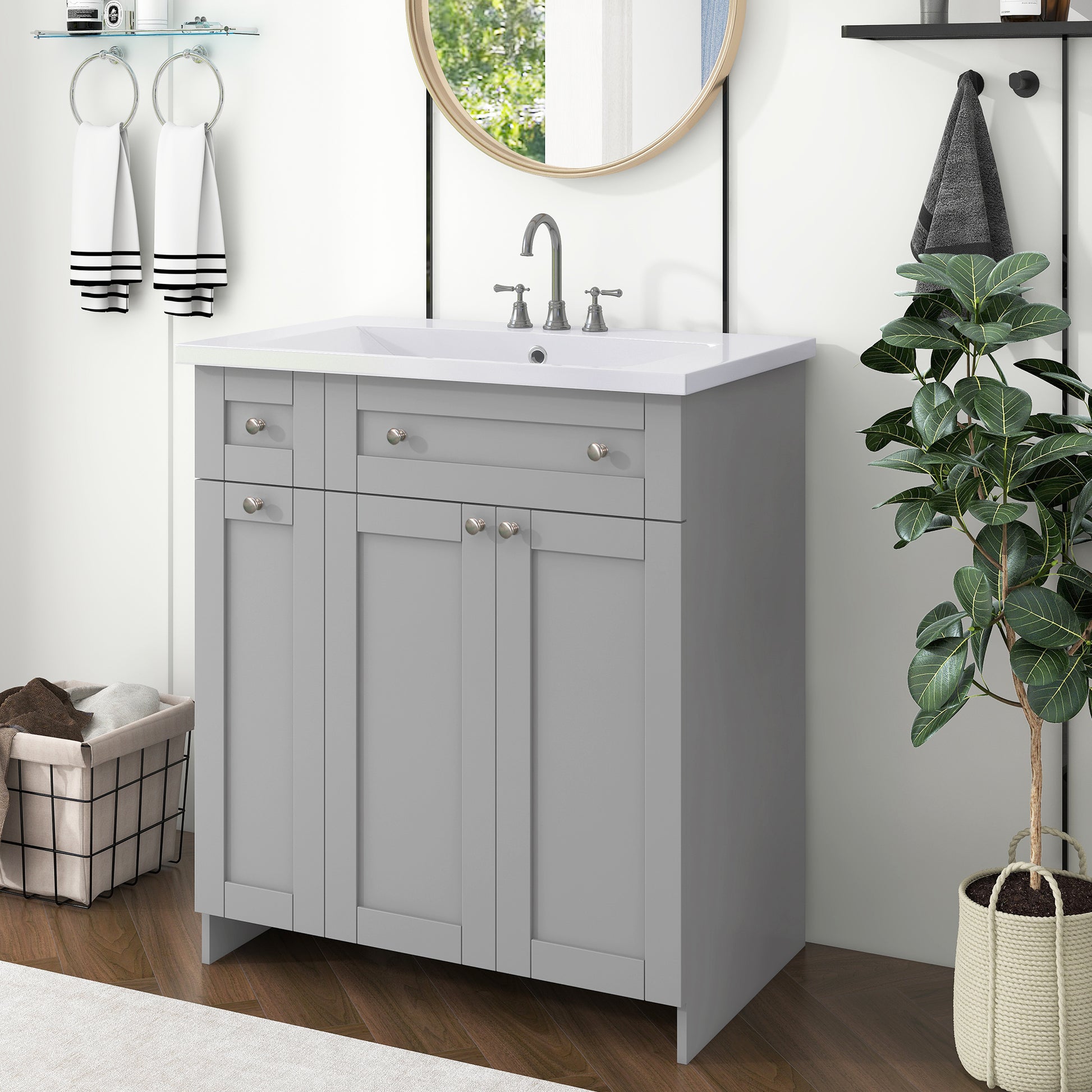 30" Bathroom Vanity With Single Sink In Grey,Combo Cabinet Undermount Sink,Bathroom Storage Cabinet Grey Mdf