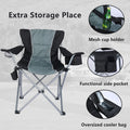 Yssoa Oversized Camping Folding Chair With Cup Holder, Side Cooler Bag, Heavy Duty Steel Frame Fully P Added Quad Armchair For Outdoors, 1 Pack, Grey Grey Oxford Fabric
