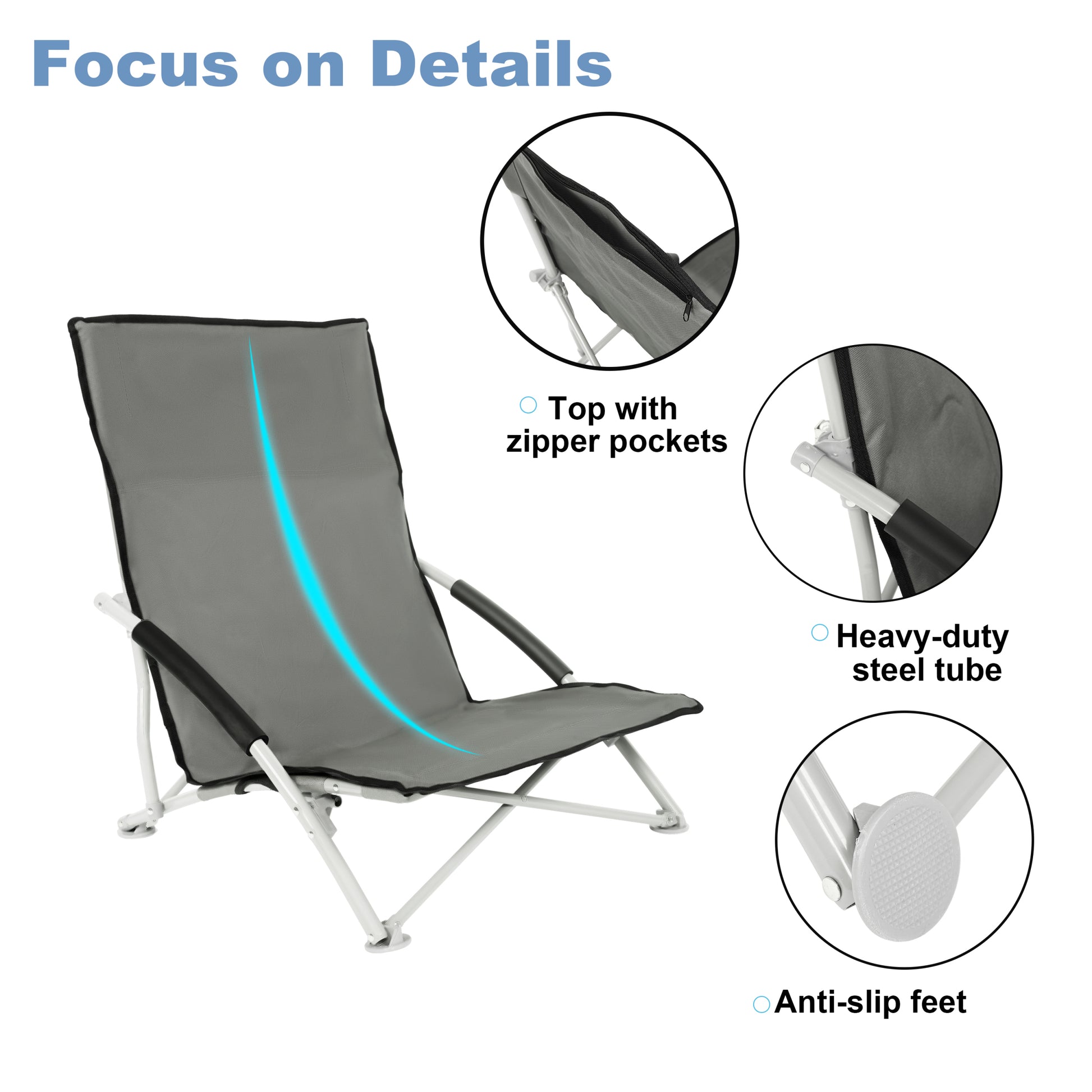 Yssoa Beach Camping Folding Adults With Carry Bag Low Profile, Lightweight, Portable Chair For Outdoor Travel, Picnic, Bbq Color: Grey , 1 Pack, Black Black Oxford Fabric