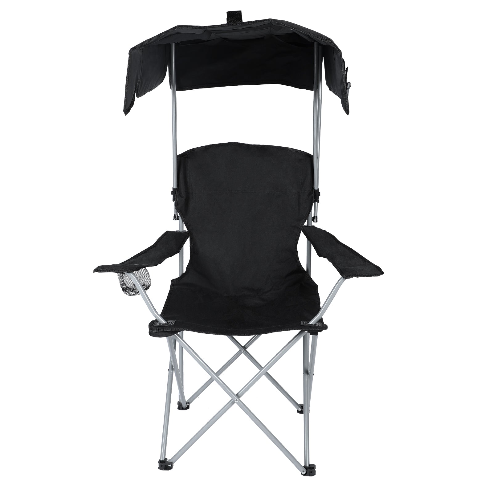 Yssoa Canopy Lounge Chair With Sunshade For Camping, Hiking, Travel, And Other Outdoor Events, With Cup Holder, 21.6" X 21.6" X 36", Black, 1 Pack Black Oxford Fabric