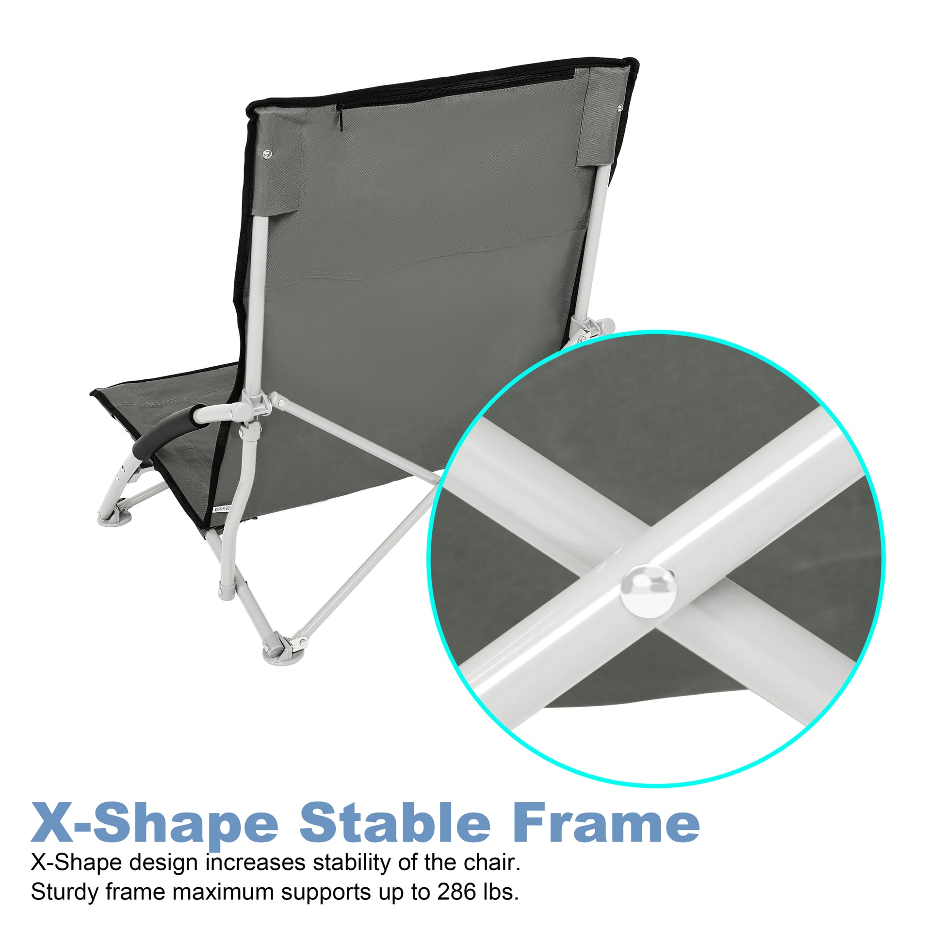 Yssoa Beach Camping Folding Adults With Carry Bag Low Profile, Lightweight, Portable Chair For Outdoor Travel, Picnic, Bbq Color: Grey , 1 Pack, Black Black Oxford Fabric