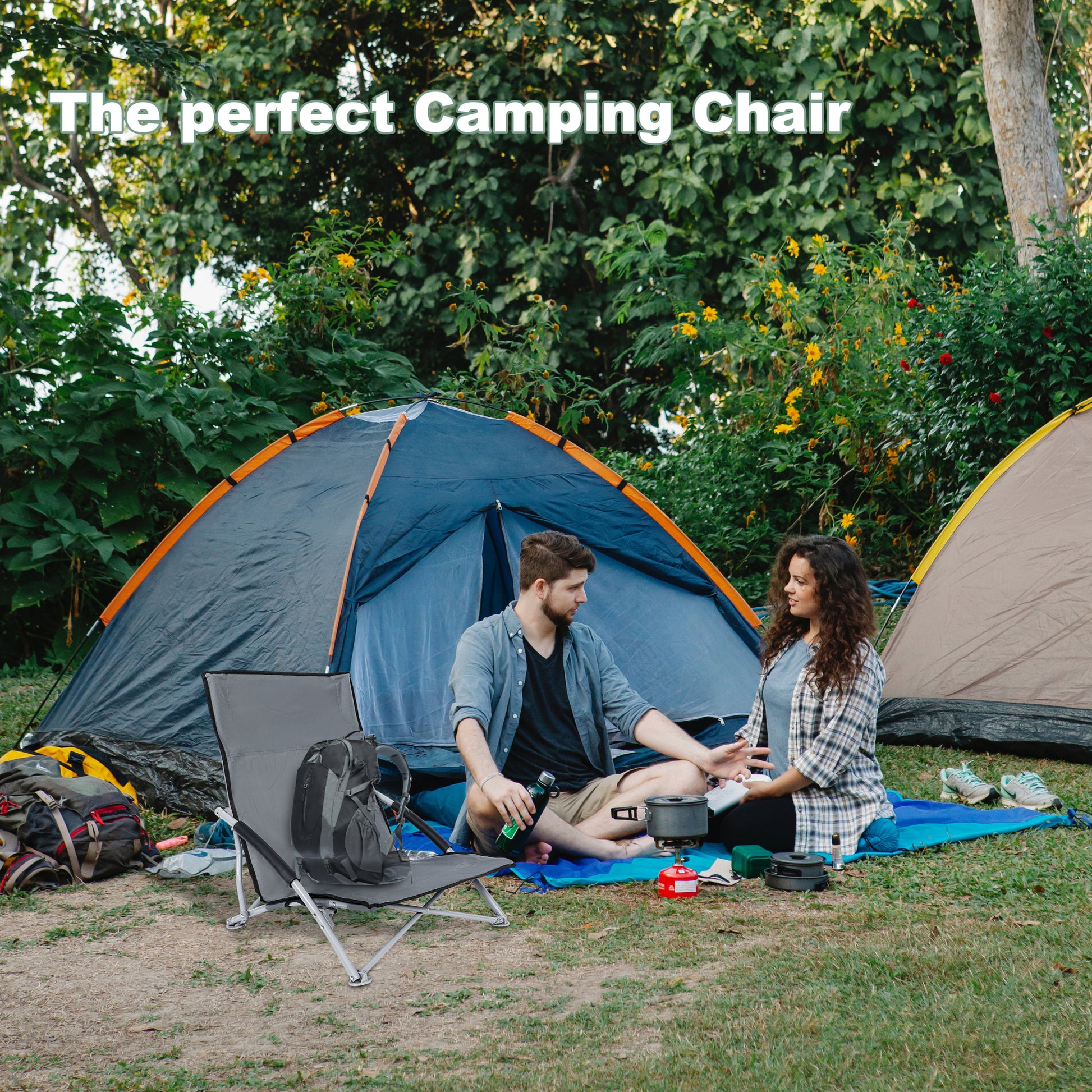 Yssoa Beach Camping Folding Adults With Carry Bag Low Profile, Lightweight, Portable Chair For Outdoor Travel, Picnic, Bbq Color: Grey , 1 Pack, Black Black Oxford Fabric