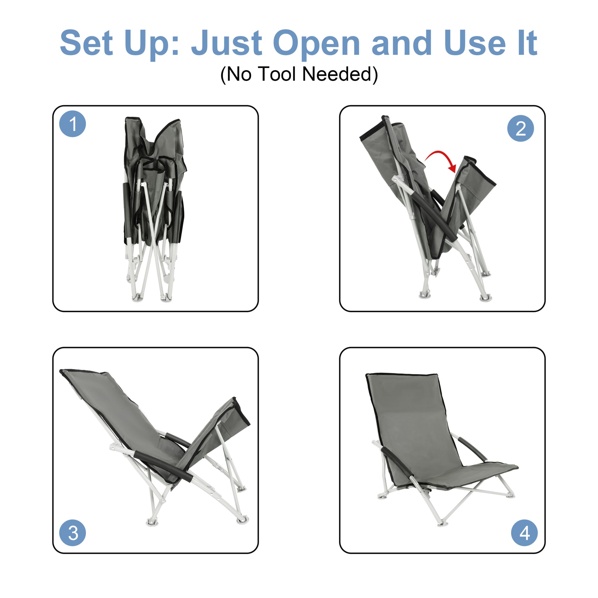 Yssoa Beach Camping Folding Adults With Carry Bag Low Profile, Lightweight, Portable Chair For Outdoor Travel, Picnic, Bbq Color: Grey , 1 Pack, Black Black Oxford Fabric