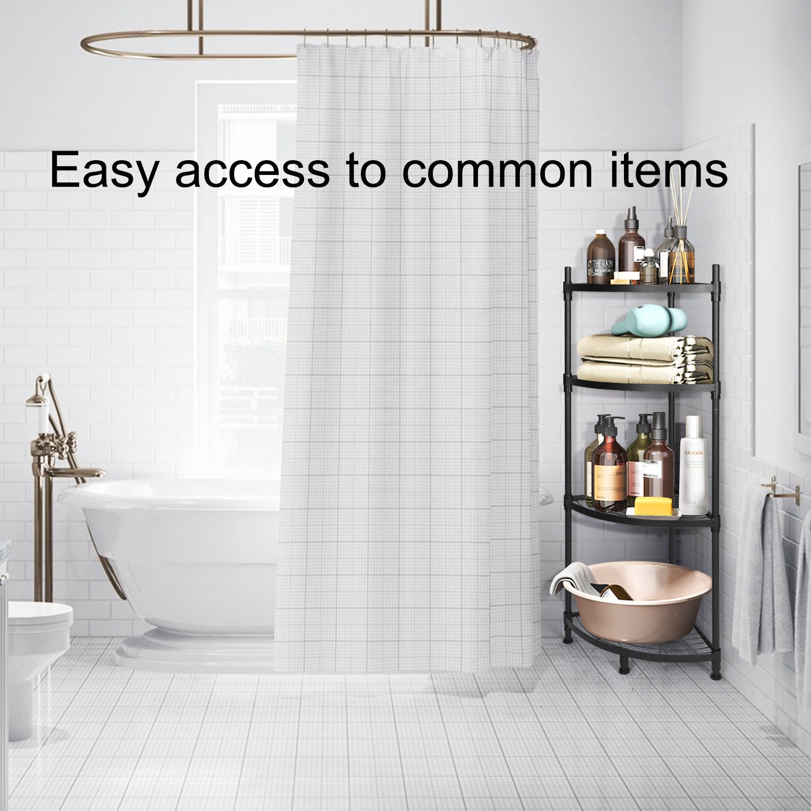 Yssoa 4 Tier Corner Display Rack Multipurpose Metal Shelving Unit, Bookcase Storage Rack Plant Stand For Living Room, Home Office, Kitchen, Small Space, 1 Pack, Black Black Metal