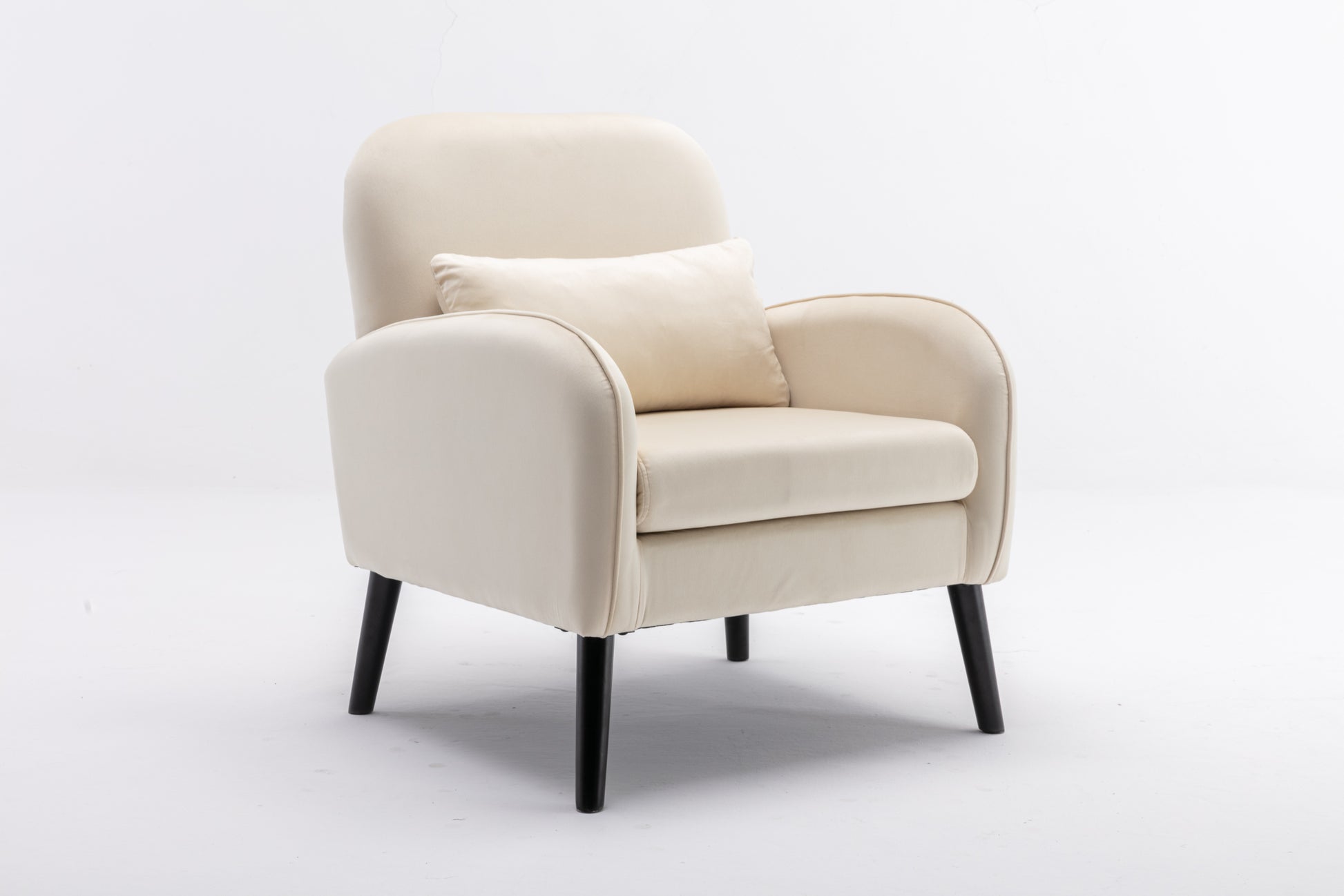 Accent Chair, Kd Solid Wood Legs With Black Painting. Fabric Cover The Seat. With A Cushion. Cream Foam Solid Wood