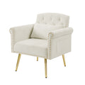 Off White Velvet Armchair With Metal Legs Off White Foam Velvet