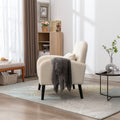 Accent Chair, Kd Solid Wood Legs With Black Painting. Fabric Cover The Seat. With A Cushion. Cream Foam Solid Wood