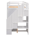 Functional Loft Bed With 3 Shelves, 2 Wardrobes And 2 Drawers, Ladder With Storage, No Box Spring Needed, White White Pine