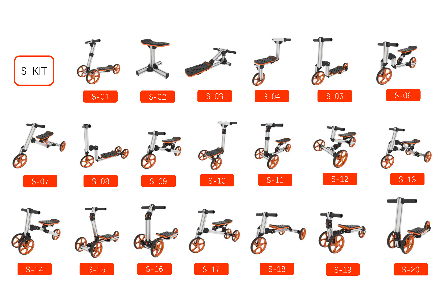 Modular Design High Strength Material Electric Innovation Kart, More Than 20 Kinds Of Assembly Methods, Suitable For Outdoor Sports, Parent Child Interaction,Promotion Plus A S Kit Orange Abs Steel Q235